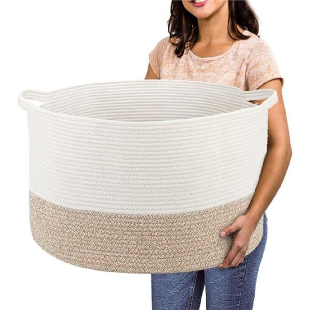 Extra Large Cotton Rope Basket 22" x 14" - Toy Basket for Kids -Blanket Basket
